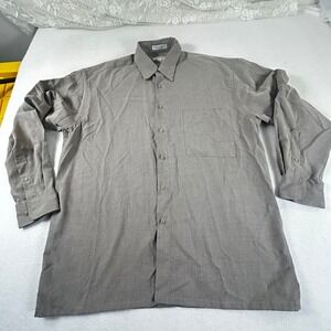 Vintage Style Retro Button Up Shirt Mens L Tan Micro‎ Houndstooth Professional